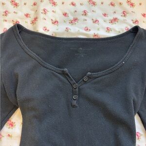 Charcoal Gray Ribbed Henley Top